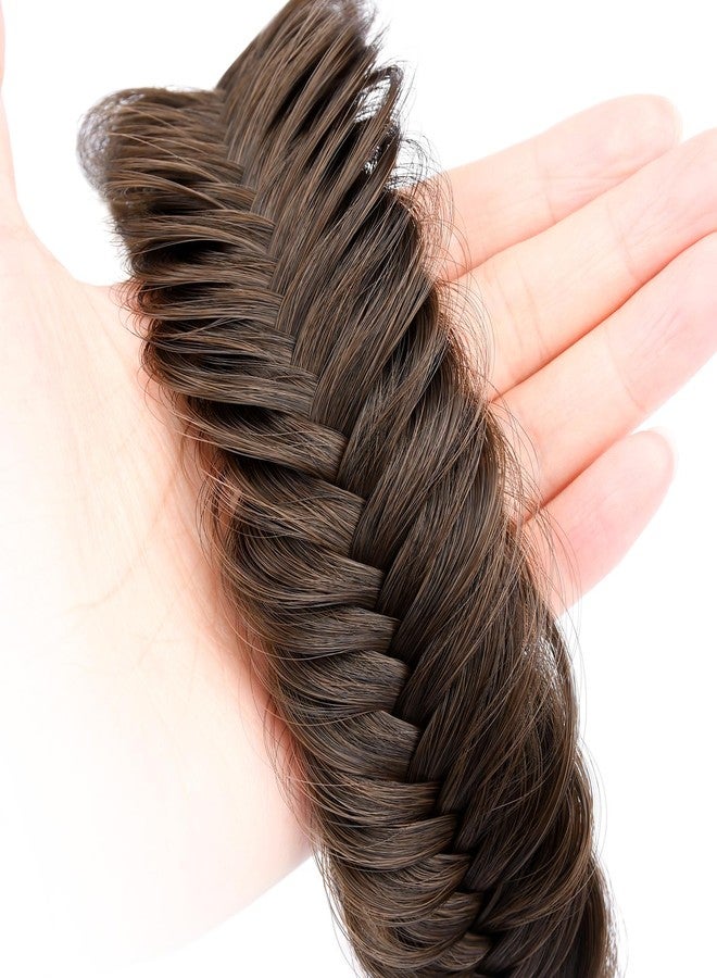 DIGUAN Fishtail Messy Braid Wide Braided Headband with Teeth Synthetic Hair Plaited head bands Chunky Hairpiece for Girls Women (Copper Brown, Wide) - Image 2